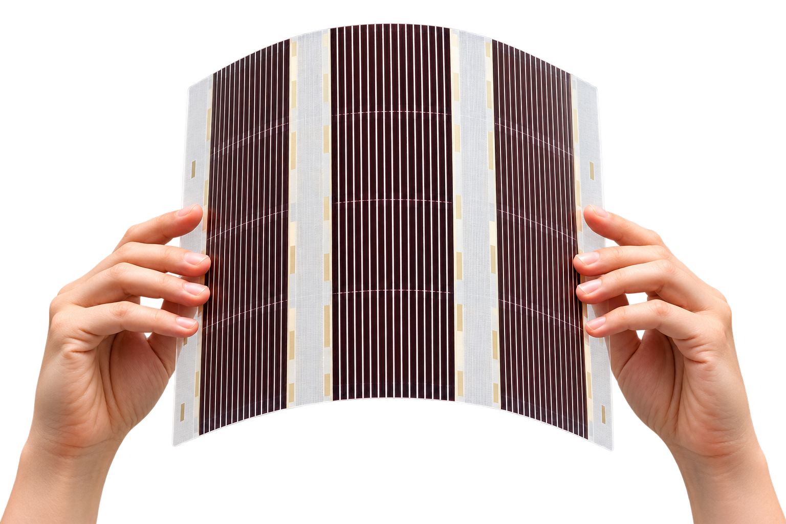 Flexible printed thin-film solar cells held in two hands